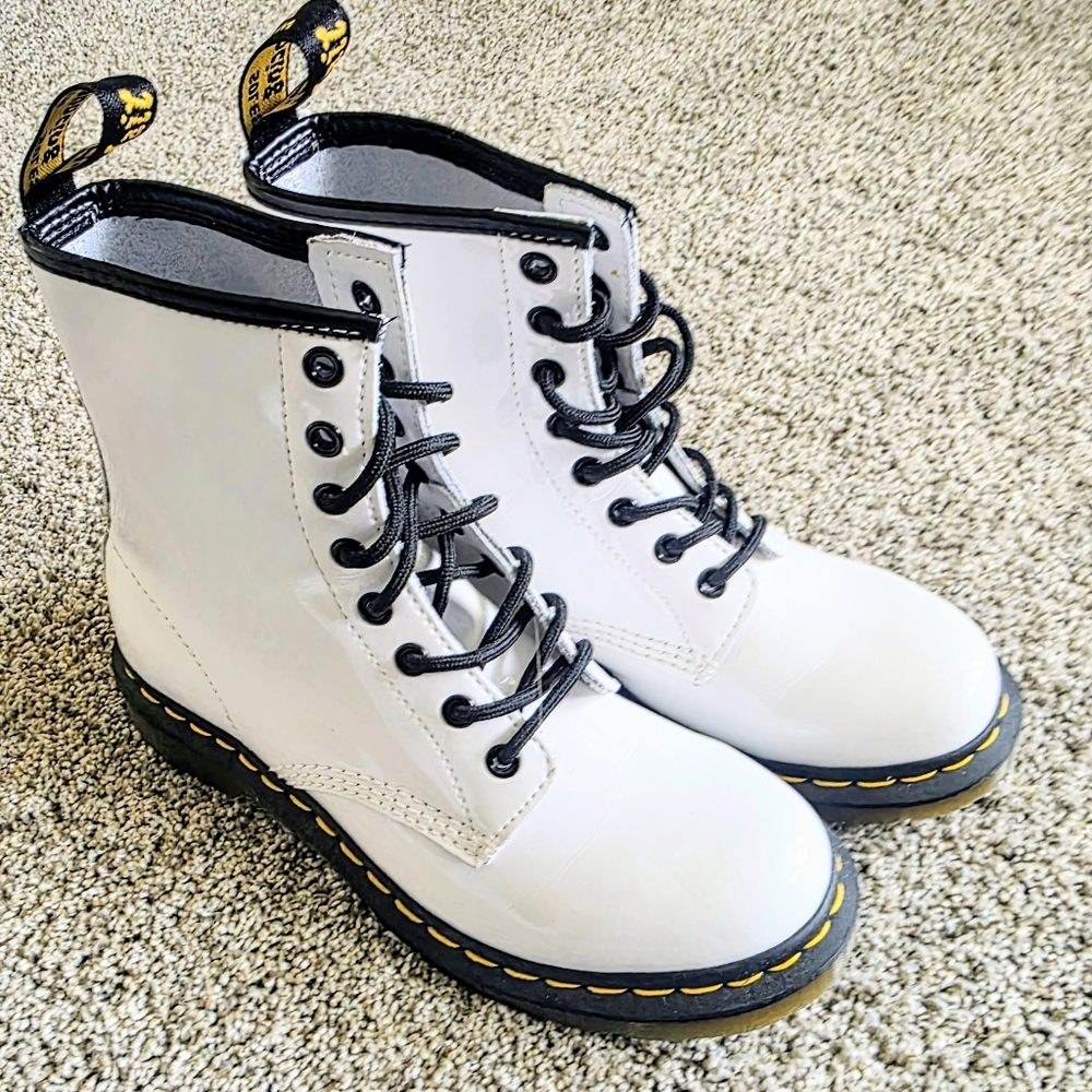 White Dr Martens Lace-Up Boots with Black Accents